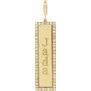 Engravable gold diamond vertical bar pendant with 'Jada' engraved on a white background