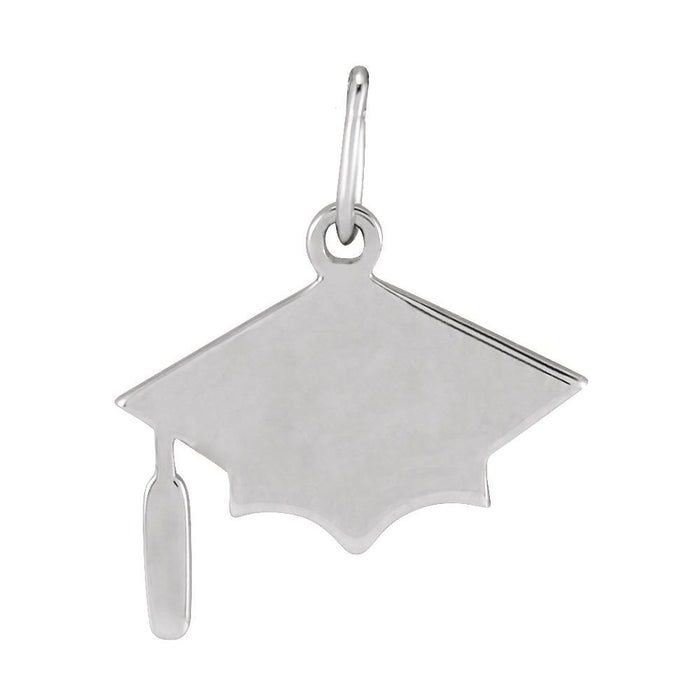 White gold graduation cap pendant on a white background