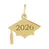 Gold graduation cap pendant with engraved '2026' on a white background