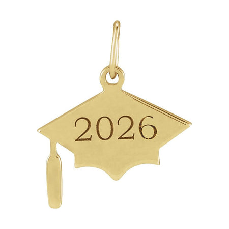 Gold graduation cap pendant with engraved '2026' on a white background