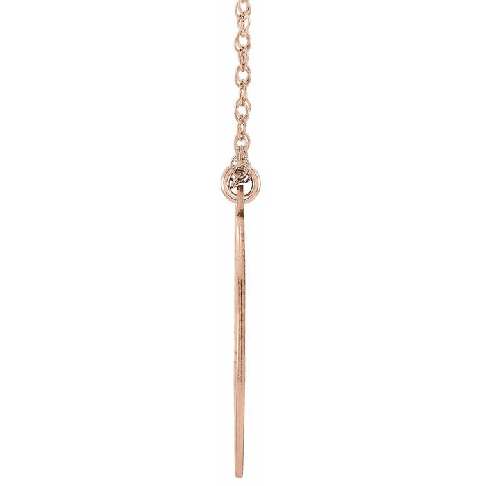 Side view rose gold graduation diamond necklace with a simple pendant on a white background