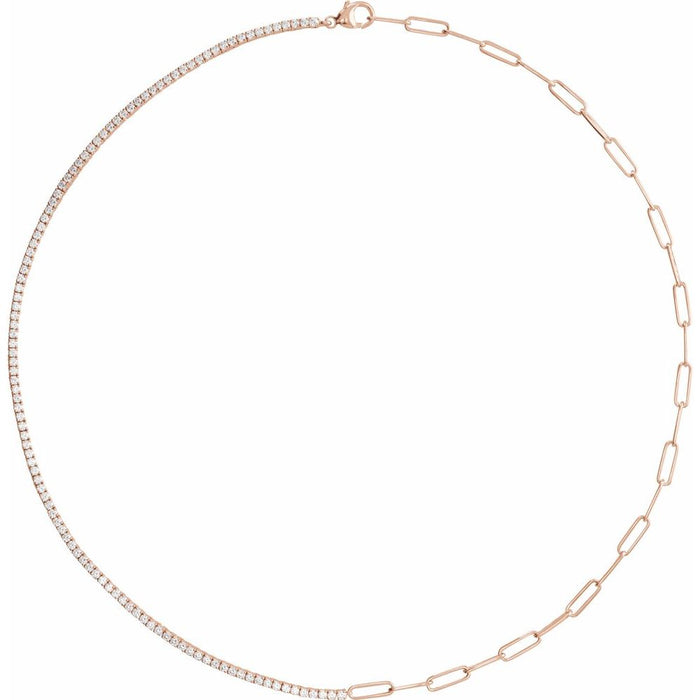 50/50 Diamond Line & Paperclip Chain Necklace in 14K Rose Gold 