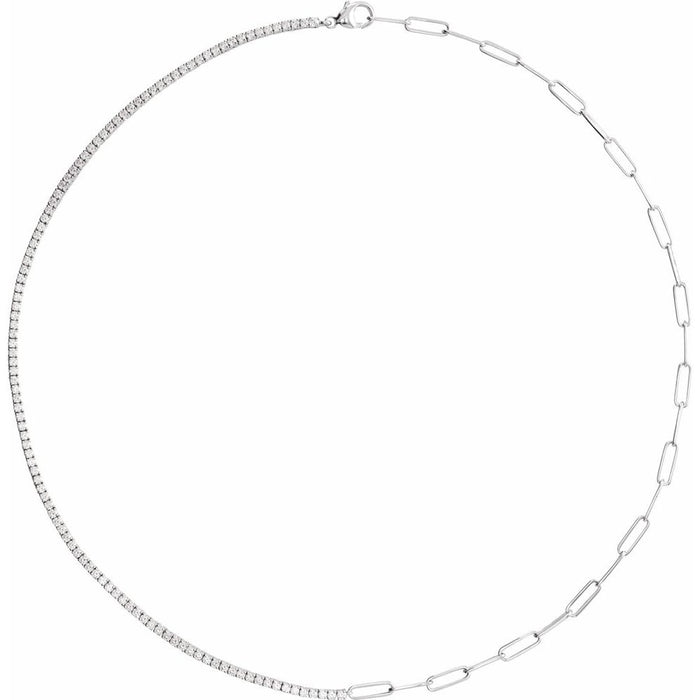 50/50 Lab-Grown Diamond & Paperclip Chain Necklace Solid 14K White Gold 