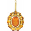 Duo Mexican Fire Opal & Citrine Halo Style Pendant Solid 14K Yellow Gold 