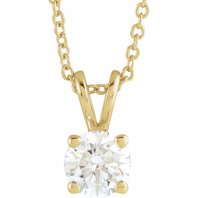 5.2 MM 5/8 CT Lab-Grown Diamond Solitaire Adjustable Necklace 14K Yellow Gold