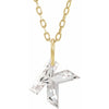 Gold necklace with a floating diamond k initial on a white background