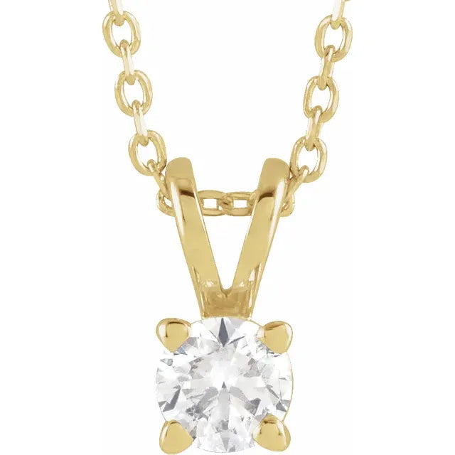 4 MM 1/4 CT Lab-Grown Diamond Solitaire Adjustable Necklace 14K Yellow Gold