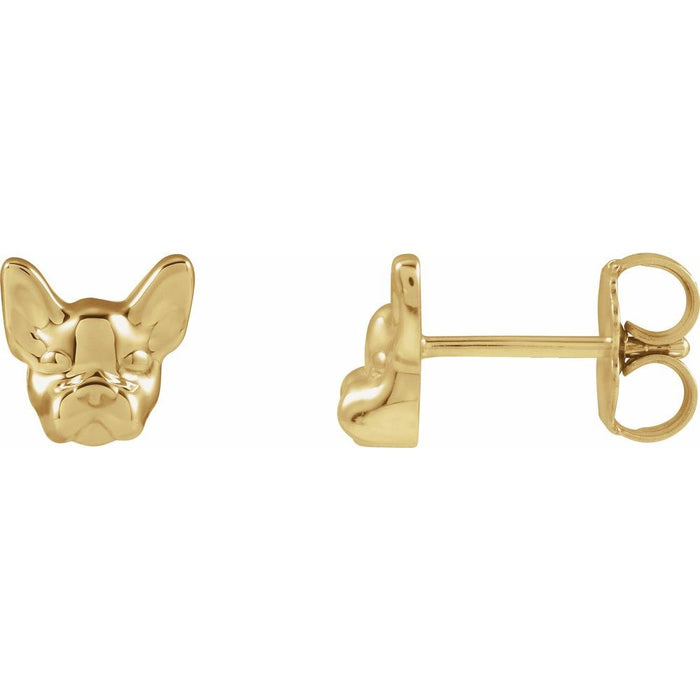 Frenchie French Bulldog Stud Earrings Yellow 14K Gold