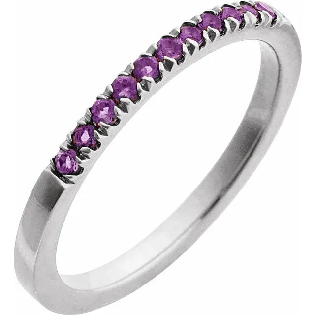 Gemstone Birthstone Amethyst Stacking Ring in Solid 14K White Gold