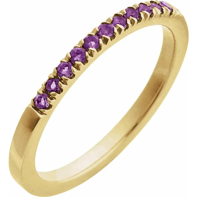 Gemstone Birthstone Amethyst Stacking Ring in Solid 14K Yellow Gold