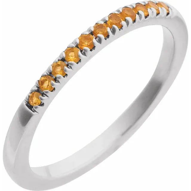 Gemstone Birthstone Citrine Stacking Ring in Solid 14K White Gold