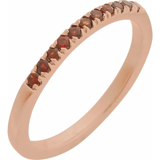 Gemstone Birthstone Mozambique Garnet Stacking Ring in Solid 14K Rose Gold