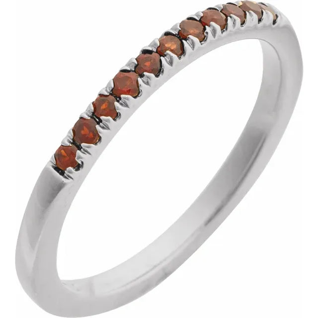 Gemstone Birthstone Mozambique Garnet Stacking Ring in Solid 14K White Gold