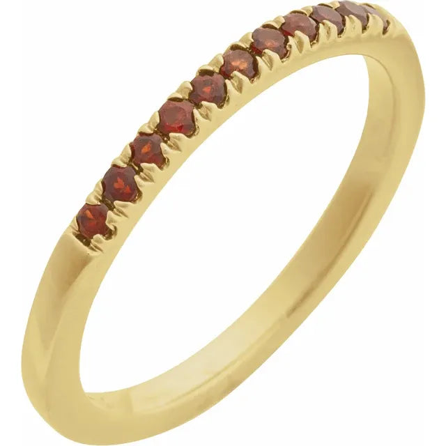 Gemstone Birthstone Mozambique Garnet Stacking Ring in Solid 14K Yellow Gold