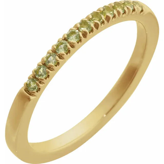 Gemstone Birthstone Peridot Stacking Ring in Solid 14K Yellow Gold