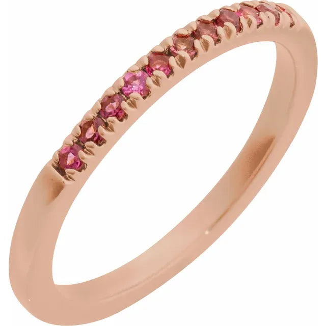 Gemstone Birthstone Pink Tourmaline Stacking Ring in Solid 14K Rose Gold