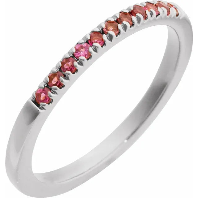 Gemstone Birthstone Pink Tourmaline Stacking Ring in Solid 14K White Gold