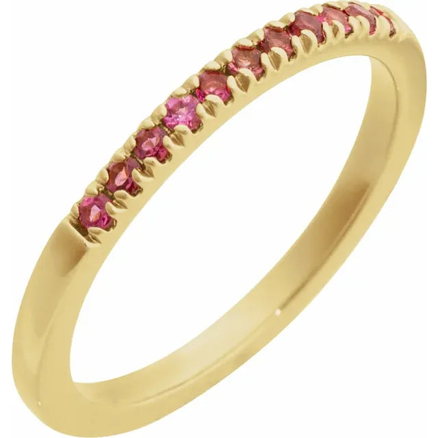 Gemstone Birthstone Pink Tourmaline Stacking Ring in Solid 14K Yellow Gold