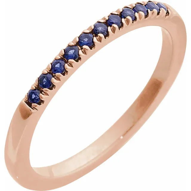 Gemstone Birthstone Blue Sapphire Stacking Ring in Solid 14K Rose Gold