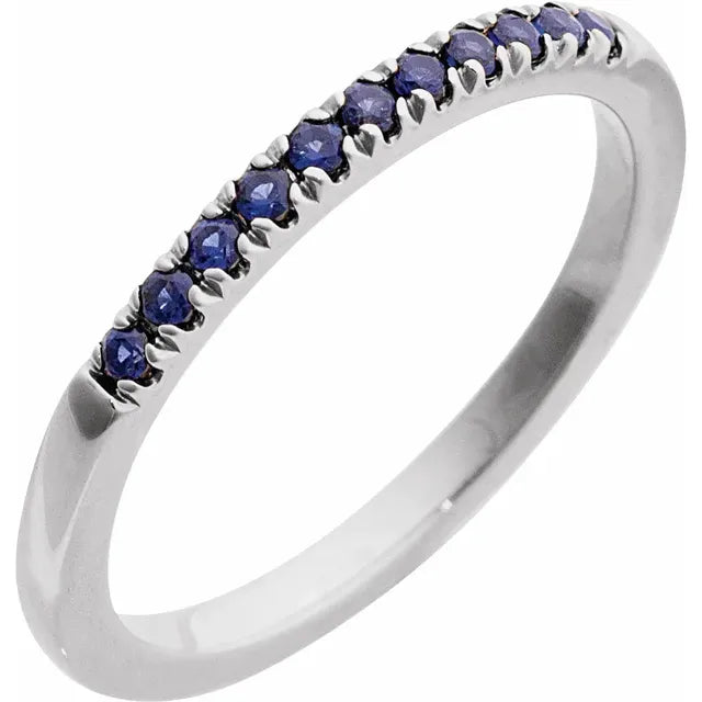 Gemstone Birthstone Blue Sapphire Stacking Ring in Solid 14K White Gold