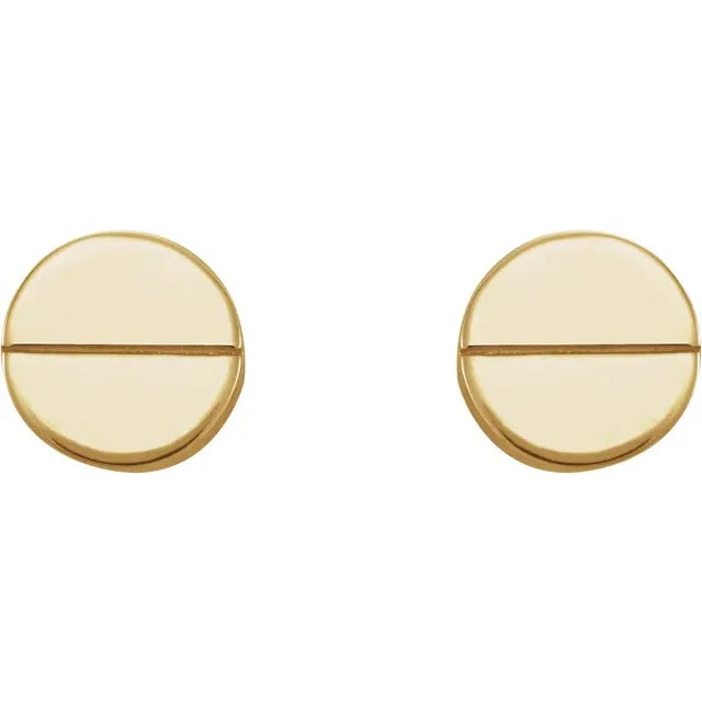 Geometric Circle Stud Earrings in Solid 14K Yellow Gold 