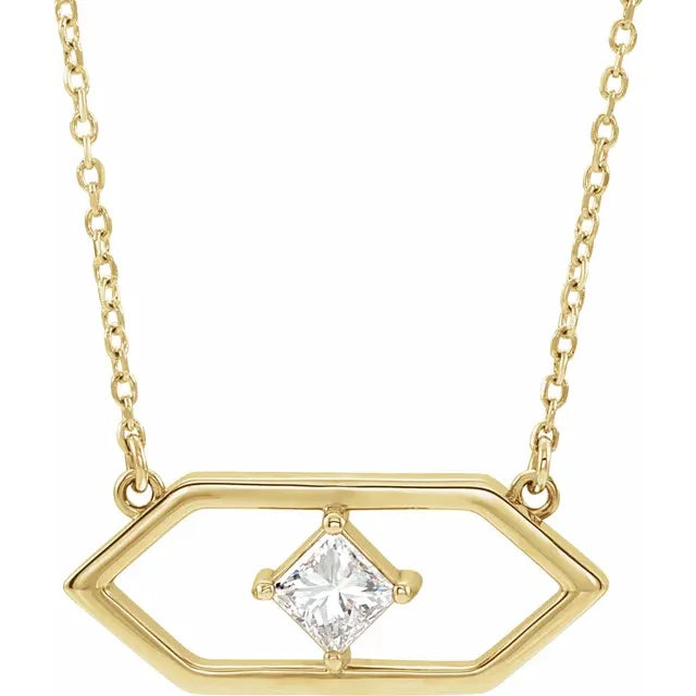 Geometric 1/4 CTW Diamond 18" or 16" Necklace Solid 14K Yellow Rose Gold