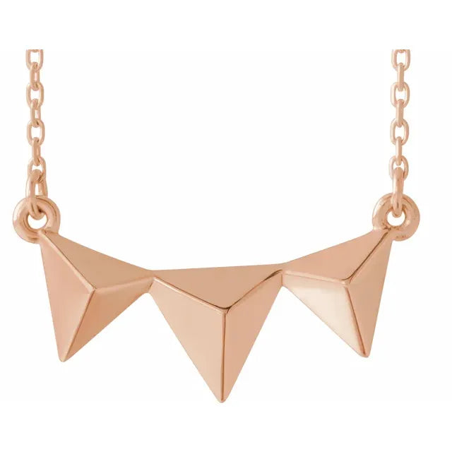 Geometric Pyramid Necklace in Solid 14K Rose Gold