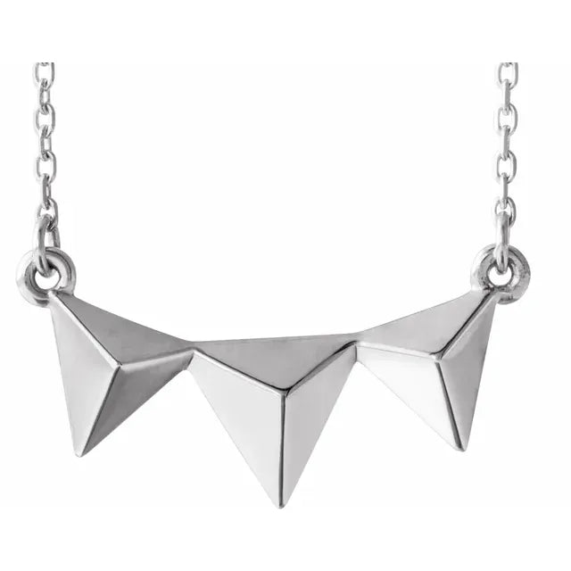 Geometric Pyramid Necklace in Solid 14K White Gold