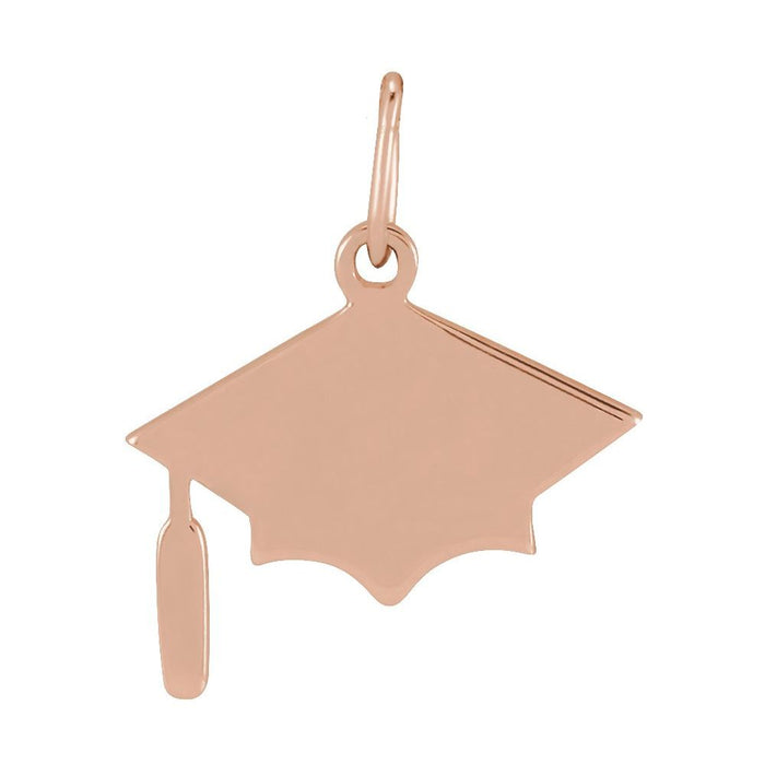 Rose gold graduation cap pendant on a white background
