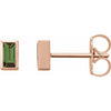 Green Tourmaline Bezel-Set Stud Earrings Solid 14K Rose Gold