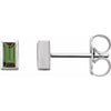 Green Tourmaline Bezel-Set Stud Earrings Solid 14K White Gold or Sterling Silver