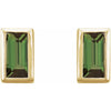 Green Tourmaline Bezel-Set Stud Earrings Solid 14K Yellow Gold