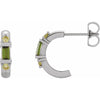 White gold hoop earrings with green tourmaline and peridot gemstones on a white background