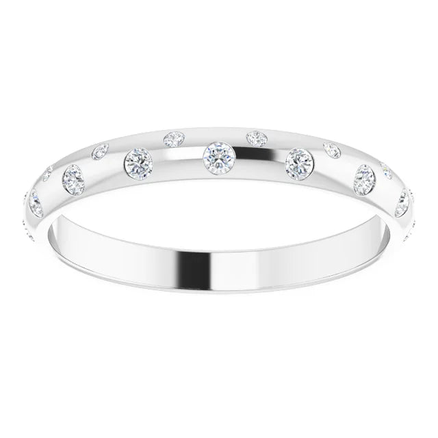 Gypsy Set Natural Diamond 1/6 CTW Anniversary Band Ring Solid 14K White Gold