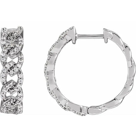 Chain Link 1/2 CTW Lab-Grown Diamond Hinged Hoop Earrings Solid 14K White Gold