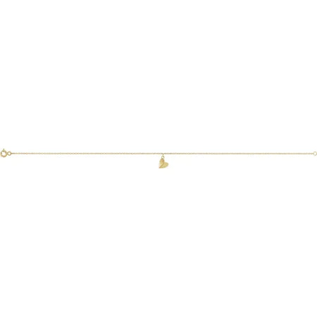 Heart Anklet 9" Solid 14K Yellow Gold 