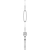 A silver-toned metal paperclip chain with a heart shaped bail side view, shown against a plain white background.