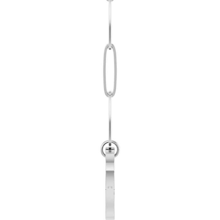A silver-toned metal paperclip chain with a heart shaped bail side view, shown against a plain white background.