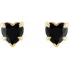 Claw Prong Natural Onyx December Birthstone Heart Stud Earrings 14K Yellow Gold