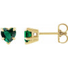Claw Prong Lab-Grown Emerald May Birthstone Heart Stud Earrings 14K Yellow Gold