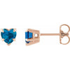 Claw Prong Natural London Blue Topaz December Birthstone Heart Stud Earrings 14K Rose Gold 