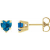 Claw Prong Natural London Blue Topaz December Birthstone Heart Stud Earrings 14K Yellow Gold