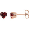 Claw Prong Natural Mozambique Garnet January Birthstone Heart Stud Earrings 14K Rose Gold