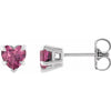 Claw Prong Natural Pink Tourmaline October  Birthstone Heart Stud Earrings 14K White Gold