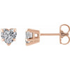 Claw Prong Natural White Sapphire Heart Stud Earrings 14K Rose Gold