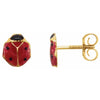 Youth Enamel Ladybug Stud Earrings in Solid 14K Yellow Gold 