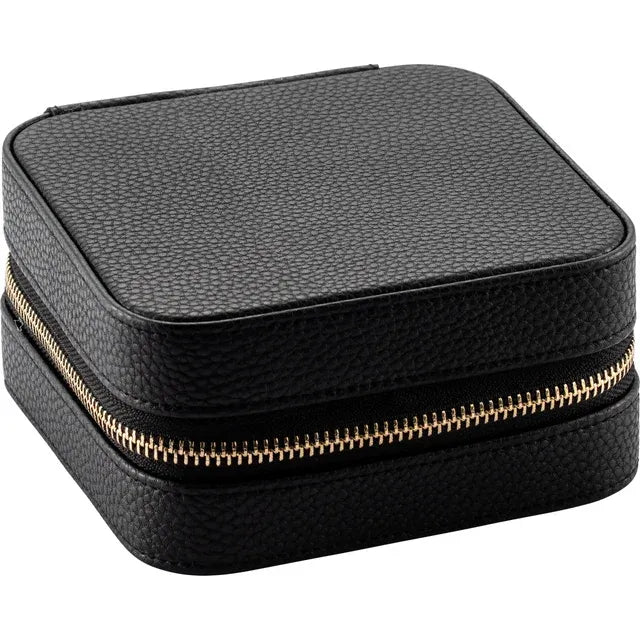 Outside  of Black Leatherette Jewelry Box Travel Case With Mirror