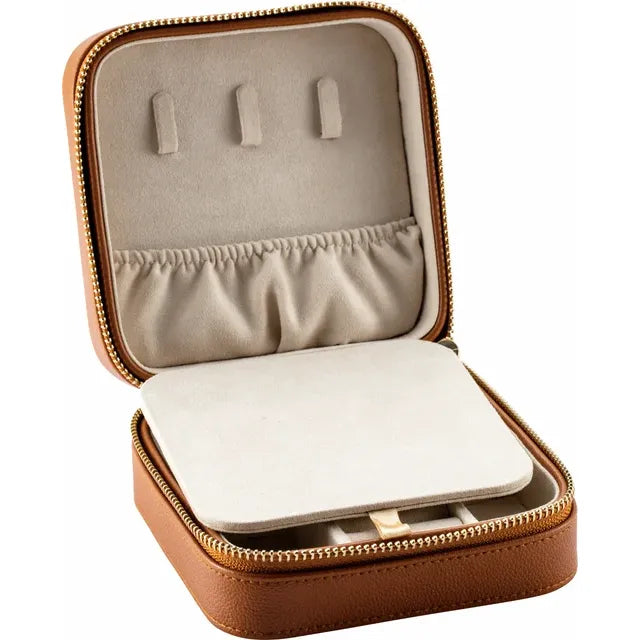 Inside of Camel Leatherette Jewelry Box Travel Case With Mirror