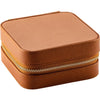 Outside of Camel Leatherette Jewelry Box Travel Case With Mirror