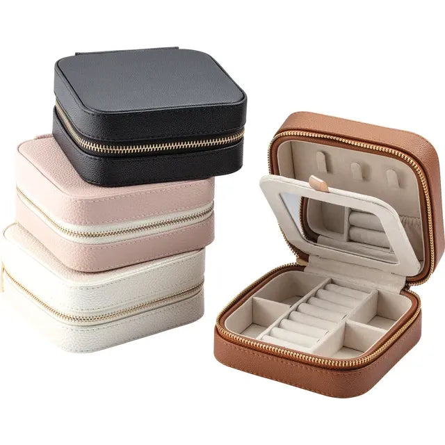 Leatherette Jewelry Box Travel Case With Mirror